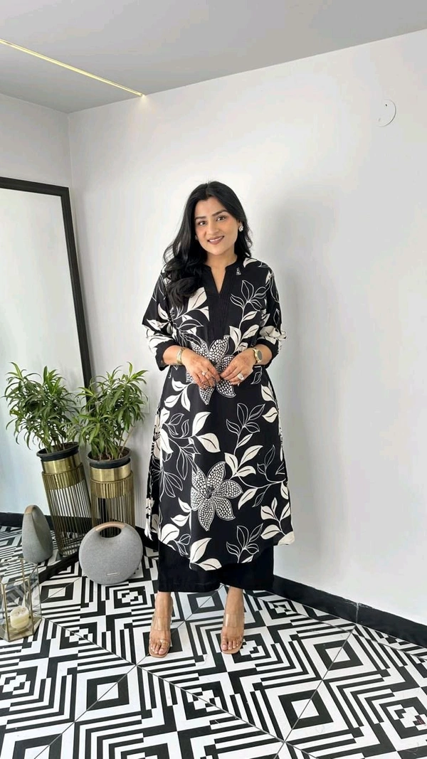 SF2  5609 💜 *Pure Cotton Kurta Pant plazo in Beautiful Floral Prints - Black, 3XL-46