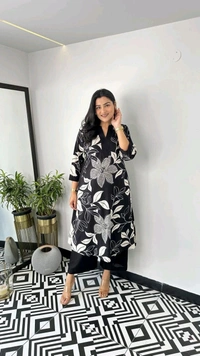 SF2  5609 💜 *Pure Cotton Kurta Pant plazo in Beautiful Floral Prints - Black, 3XL-46