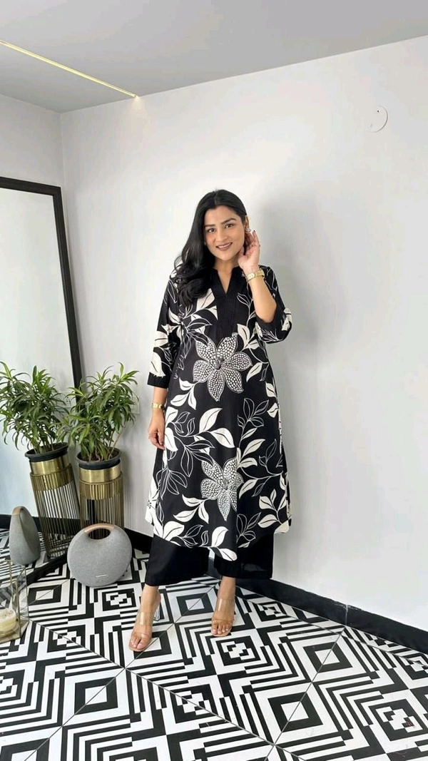 SF2  5609 💜 *Pure Cotton Kurta Pant plazo in Beautiful Floral Prints - Black, 3XL-46