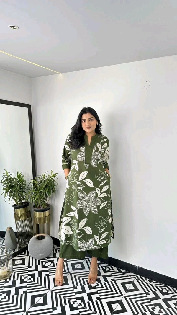SF2  5609 💜 *Pure Cotton Kurta Pant plazo in Beautiful Floral Prints - Green, M-38