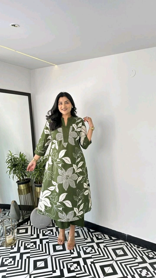 SF2  5609 💜 *Pure Cotton Kurta Pant plazo in Beautiful Floral Prints - Green, M-38