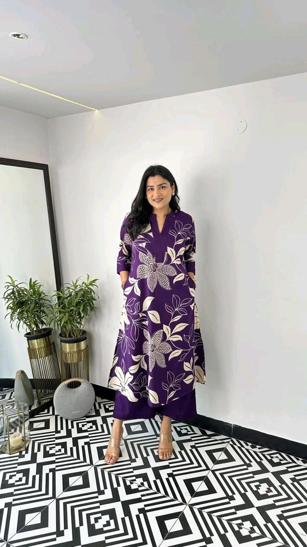 SF2  5609 💜 *Pure Cotton Kurta Pant plazo in Beautiful Floral Prints - Violet purple, M-38