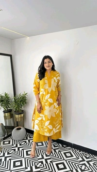 SF2  5609 💜 *Pure Cotton Kurta Pant plazo in Beautiful Floral Prints - Yellow, 2XL-44