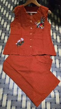 SF2  5611 *New launch💃coord - sets cotton slub plazo with  pocket  - Orange, M-38