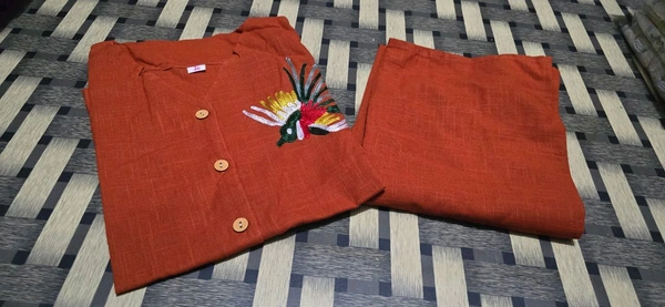 SF2  5611 *New launch💃coord - sets cotton slub plazo with  pocket  - Orange, M-38