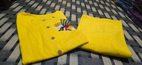 SF2  5611 *New launch💃coord - sets cotton slub plazo with  pocket  - Yellow, L-40
