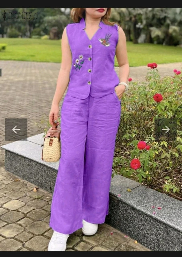 SF2  5611 *New launch💃coord - sets cotton slub plazo with  pocket  - Purple, M-38