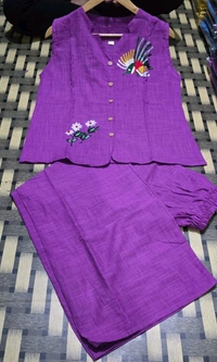 SF2  5611 *New launch💃coord - sets cotton slub plazo with  pocket  - Purple, M-38