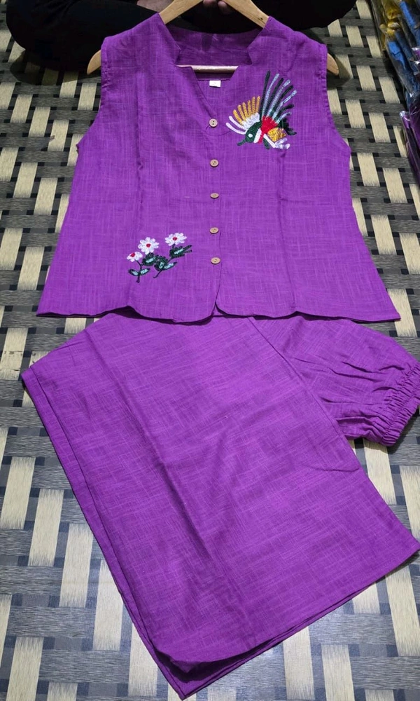 SF2  5611 *New launch💃coord - sets cotton slub plazo with  pocket  - Purple, M-38