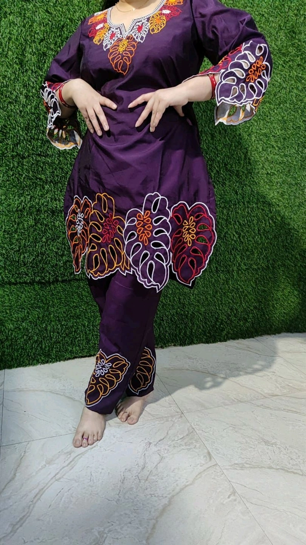 KD18  5612 ROMAN SILK PANTSUIT ROMAN SILK KURTI LENGTH LENGTH PANT  - Purple, XL-42