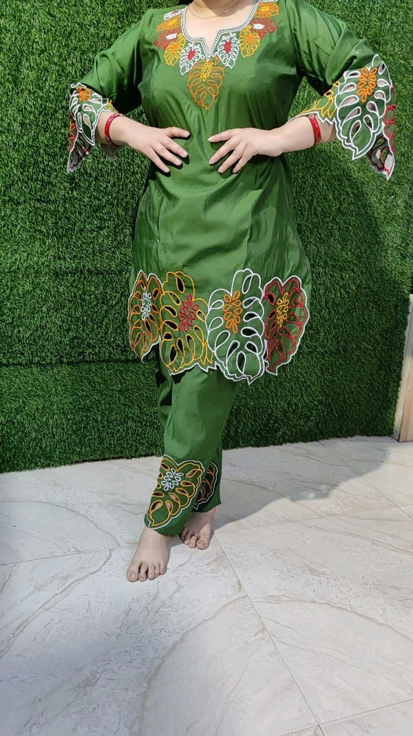KD18  5612 ROMAN SILK PANTSUIT ROMAN SILK KURTI LENGTH LENGTH PANT  - Green, 2XL-44
