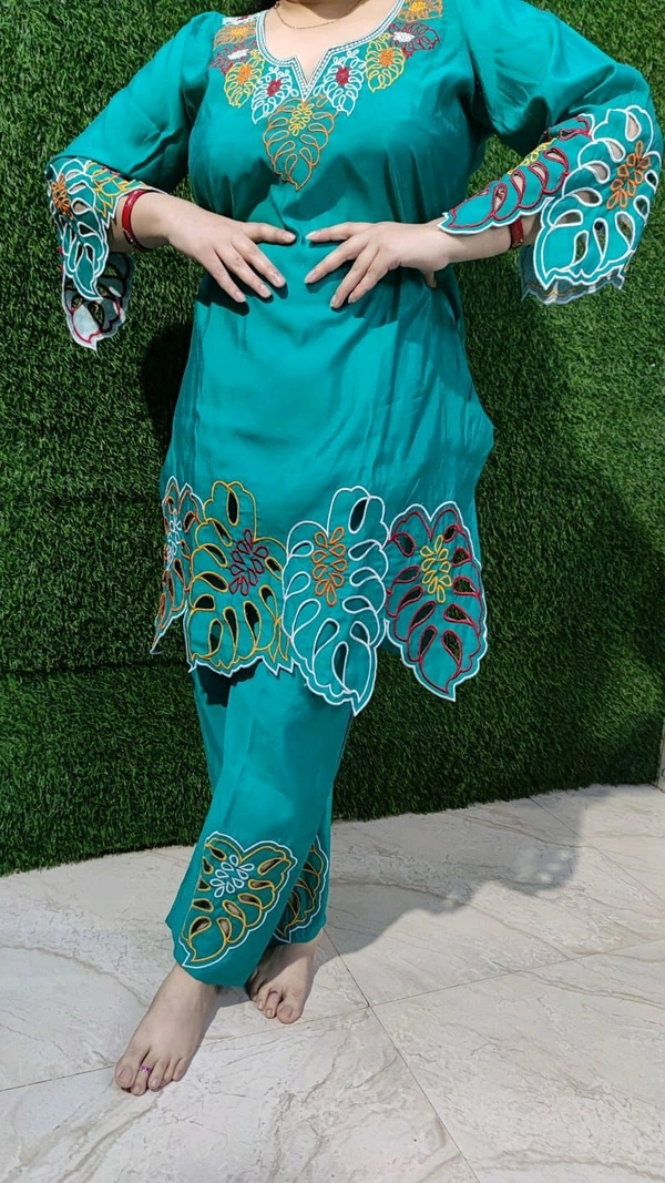 KD18  5612 ROMAN SILK PANTSUIT ROMAN SILK KURTI LENGTH LENGTH PANT  - Light blue, 2XL-44
