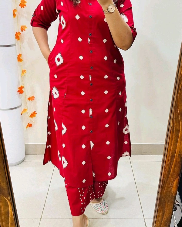 SF5 5613  Premium Floral Fine cotton kurti Palazza set*
 - Red, 3XL-46