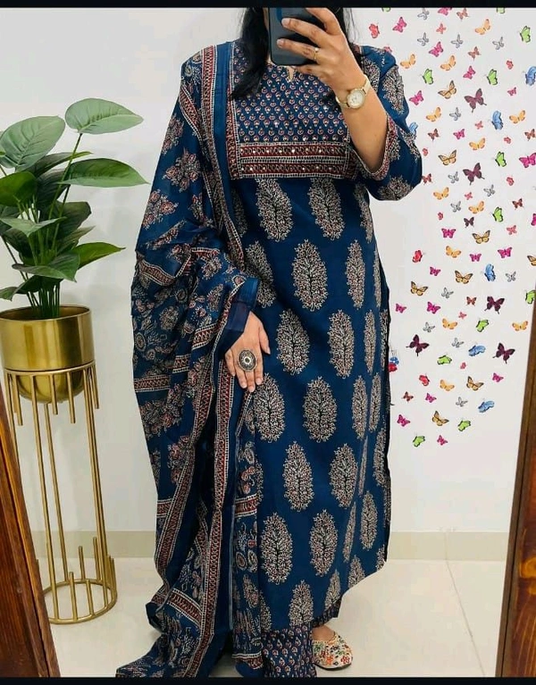 LCJ 5615 Pure Cottan  Kurti with Pant with Nack Hand work  - M-38