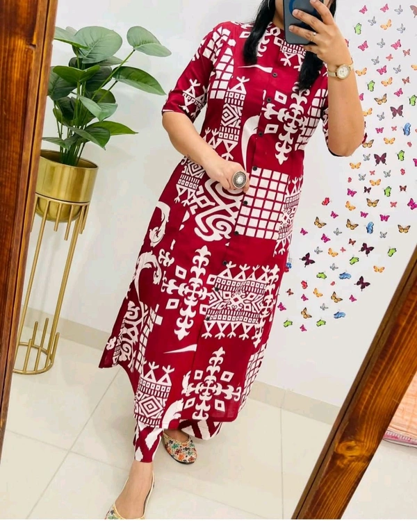 SF5 5620 *Newest Jaipur print _aline cord -set 
Design Kurti with side pocket*

 - Maroon, M-38