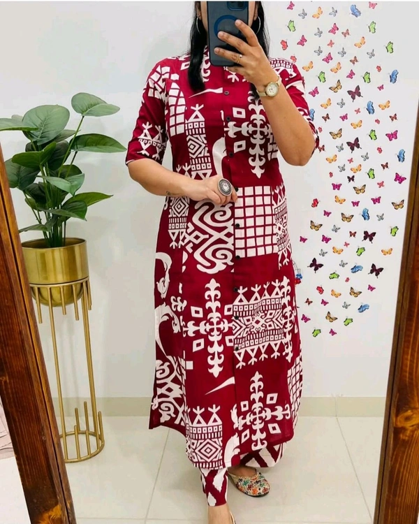 SF5 5620 *Newest Jaipur print _aline cord -set 
Design Kurti with side pocket*

 - Maroon, L-40