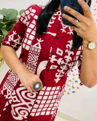 SF5 5620 *Newest Jaipur print _aline cord -set 
Design Kurti with side pocket*

 - Maroon, L-40