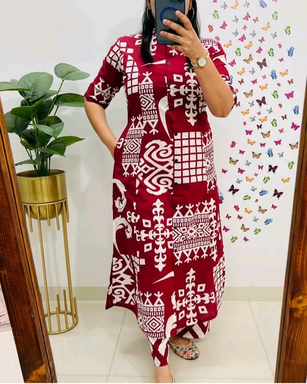 SF5 5620 *Newest Jaipur print _aline cord -set 
Design Kurti with side pocket*

 - Maroon, XL-42