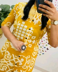 SF5 5620 *Newest Jaipur print _aline cord -set 
Design Kurti with side pocket*

 - Yellow, M-38