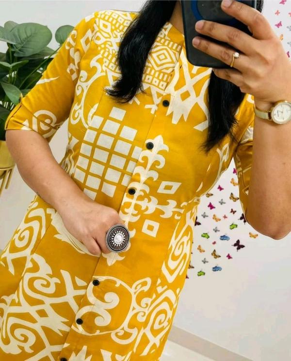 SF5 5620 *Newest Jaipur print _aline cord -set 
Design Kurti with side pocket*

 - Yellow, M-38