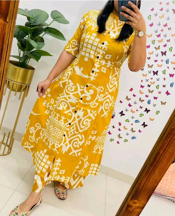 SF5 5620 *Newest Jaipur print _aline cord -set 
Design Kurti with side pocket*

 - Yellow, L-40