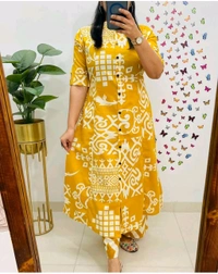 SF5 5620 *Newest Jaipur print _aline cord -set 
Design Kurti with side pocket*

 - Yellow, L-40