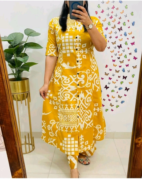 SF5 5620 *Newest Jaipur print _aline cord -set 
Design Kurti with side pocket*

 - Yellow, L-40