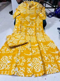 SF5 5620 *Newest Jaipur print _aline cord -set 
Design Kurti with side pocket*

 - Yellow, XL-42