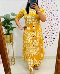 SF5 5620 *Newest Jaipur print _aline cord -set 
Design Kurti with side pocket*

 - Yellow, 2XL-44