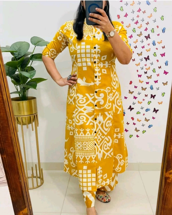 SF5 5620 *Newest Jaipur print _aline cord -set 
Design Kurti with side pocket*

 - Yellow, 2XL-44