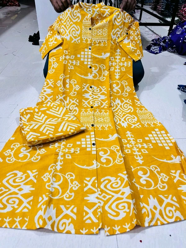 SF5 5620 *Newest Jaipur print _aline cord -set 
Design Kurti with side pocket*

 - Yellow, 2XL-44