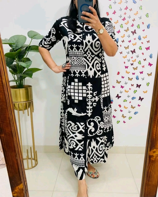 SF5 5620 *Newest Jaipur print _aline cord -set 
Design Kurti with side pocket*

 - Black, XL-42