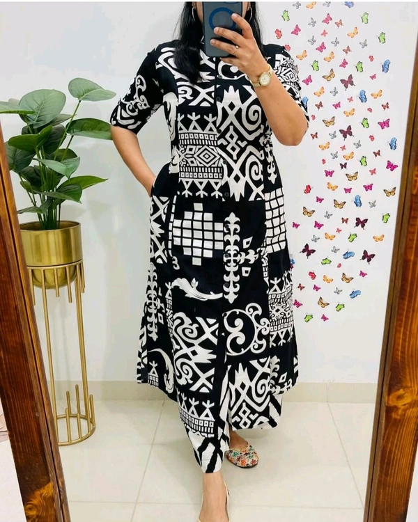 SF5 5620 *Newest Jaipur print _aline cord -set 
Design Kurti with side pocket*

 - Black, XL-42