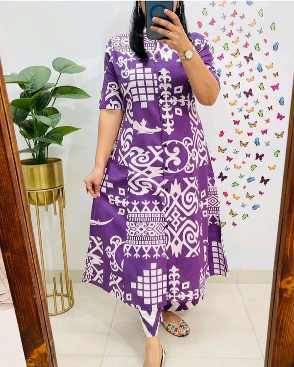 SF5 5620 *Newest Jaipur print _aline cord -set 
Design Kurti with side pocket*

 - Purple, 2XL-44