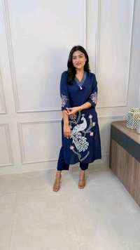 SF5  5622 
Pure Linen Cotton Kurta Pants With Katha Work 
embroidery work*
 - M-38, Blue