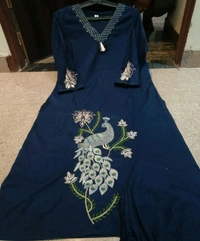 SF5  5622 
Pure Linen Cotton Kurta Pants With Katha Work 
embroidery work*
 - M-38, Blue