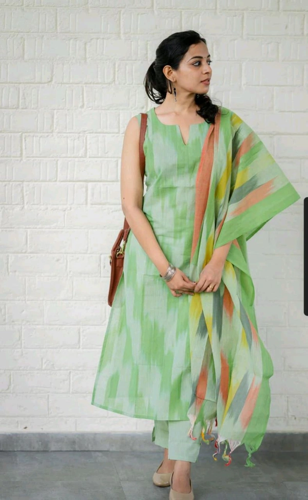 LCJ 5623 Pure fine South cotton Pant Kurta  handloom cotton dupatta - Green, M-38