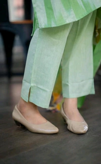 LCJ 5623 Pure fine South cotton Pant Kurta  handloom cotton dupatta - Green, M-38