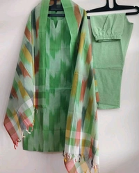 LCJ 5623 Pure fine South cotton Pant Kurta  handloom cotton dupatta - Green, L-40