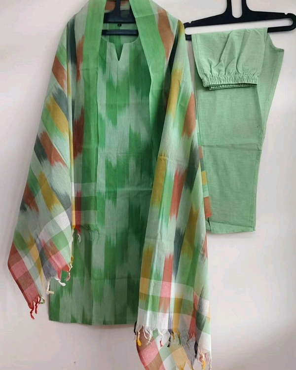 LCJ 5623 Pure fine South cotton Pant Kurta  handloom cotton dupatta - Green, L-40