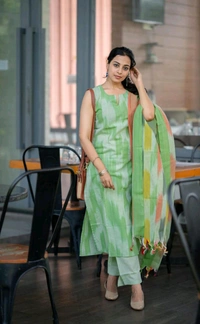 LCJ 5623 Pure fine South cotton Pant Kurta  handloom cotton dupatta - Green, 2XL-44