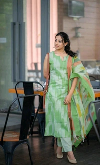 LCJ 5623 Pure fine South cotton Pant Kurta  handloom cotton dupatta - Green, 3XL-46