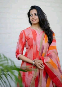 LCJ 5623 Pure fine South cotton Pant Kurta  handloom cotton dupatta - Red, M-38