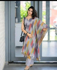 LCJ 5623 Pure fine South cotton Pant Kurta  handloom cotton dupatta - Gray, XL-42