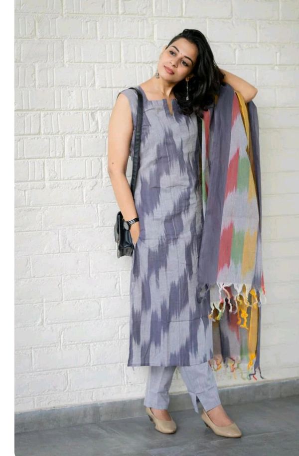 LCJ 5623 Pure fine South cotton Pant Kurta  handloom cotton dupatta - Gray, 3XL-46