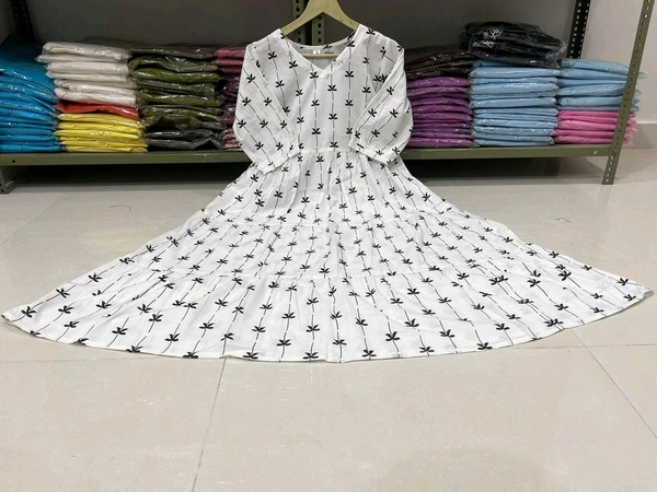 SF5 5625 *New Beautiful black Printed cotton middi with heart neck Gown dress* - White, XL-42