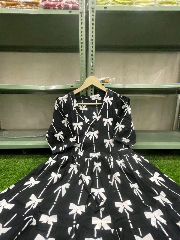 SF5 5625 *New Beautiful black Printed cotton middi with heart neck Gown dress* - Black, 3XL-46
