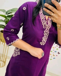 LCJ 5619 Designer Cotton* With Heavy thread Kurta pant Embroidery work side Pockets... - Purple, M-38
