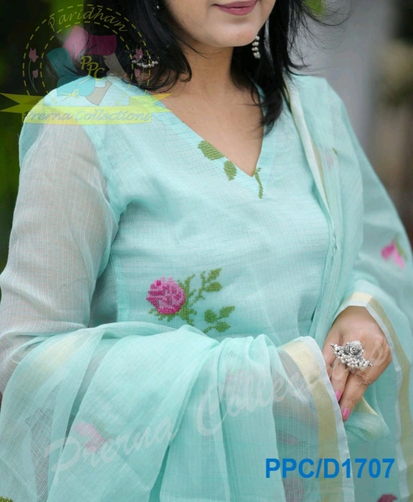 LCj 5620 * EMBROIDERED KOTA SET PURE SOFT COTTON  KOTA DORIYA KURTI KOTA DORIYA DUPATTA  - M-38