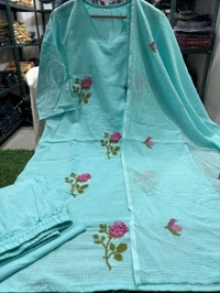 LCj 5620 * EMBROIDERED KOTA SET PURE SOFT COTTON  KOTA DORIYA KURTI KOTA DORIYA DUPATTA  - M-38
